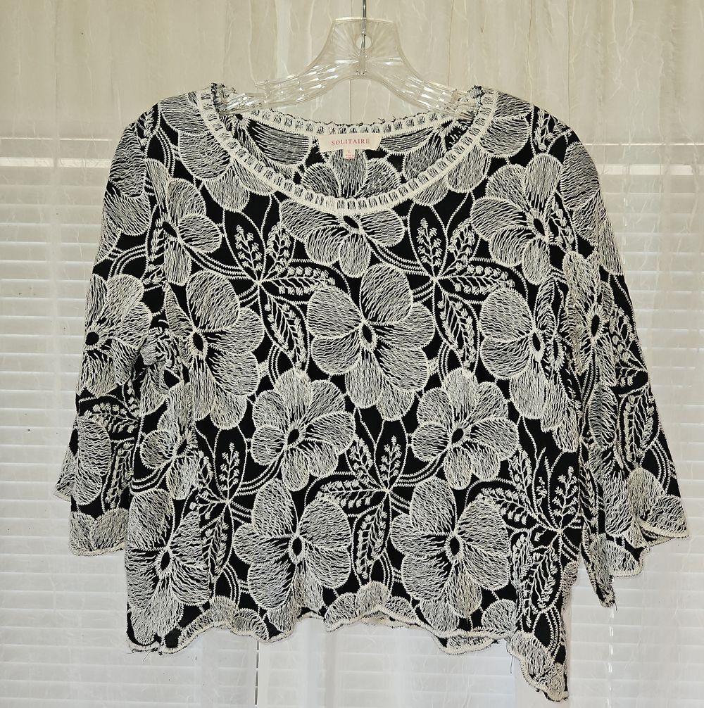 Solitaire Black Top with White Floral Lace Overlay Top